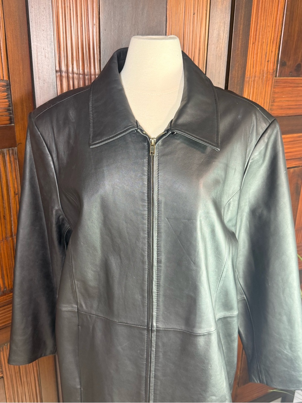 Centigrade Black Genuine Leather Zip Car Coat Women’s Plus Size 1X Y2K Classic - Picture 3 of 12